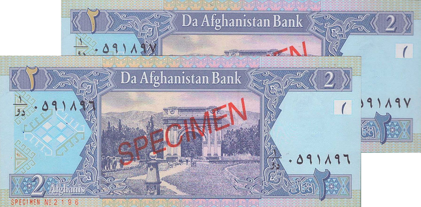 Afghanistan 2 2002 UNC P-65/as [Specimen & Sequence]